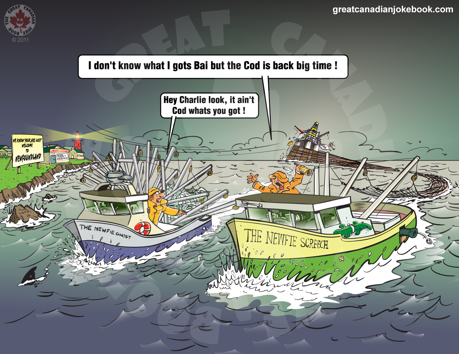 cartoon of newfie fishermen