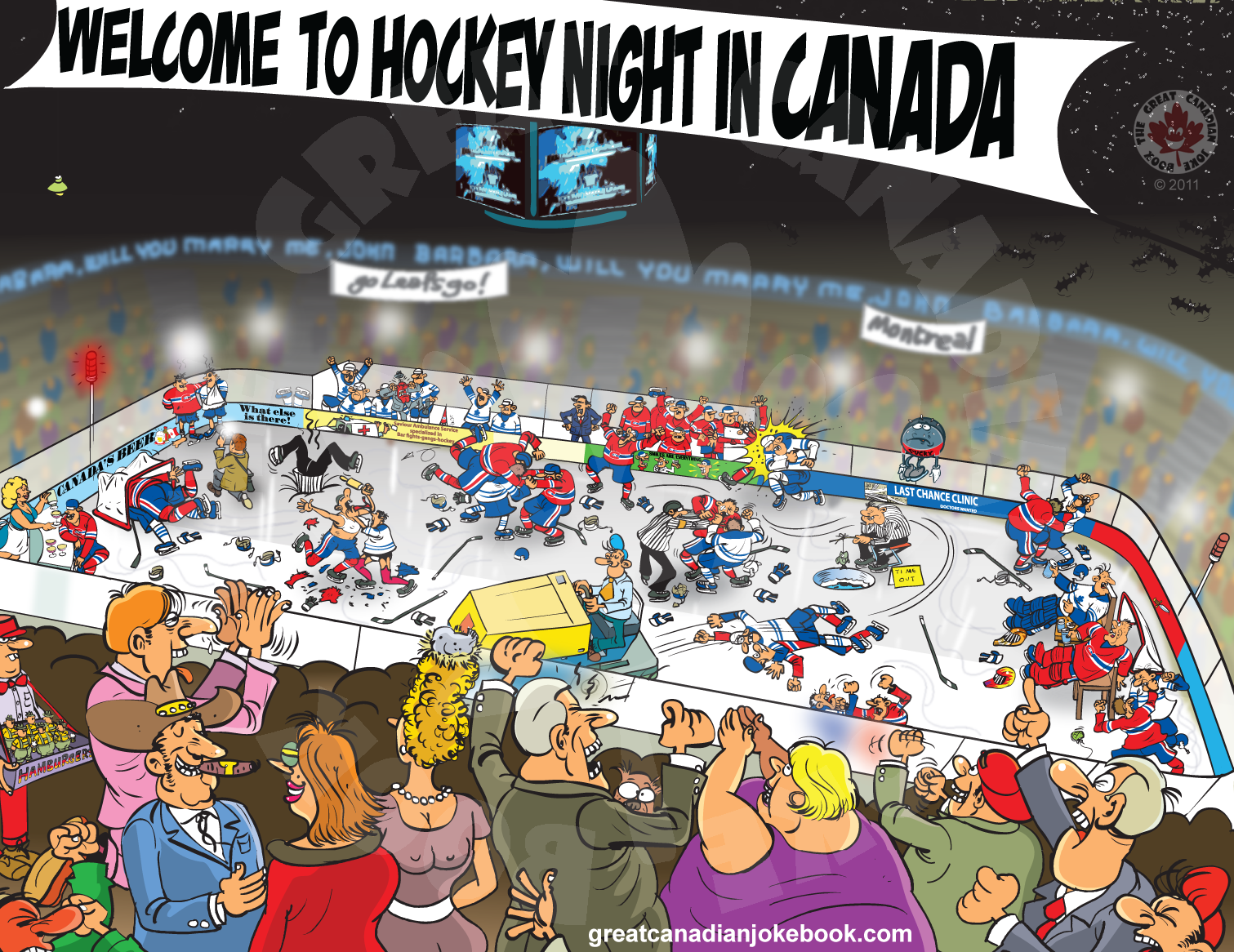 cartoon of hockey fight in canada
